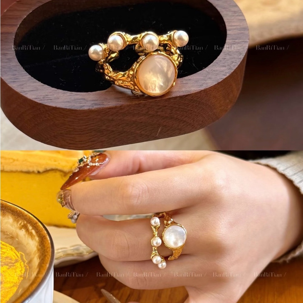 Vintage-Inspired Gold Pearl Statement Ring